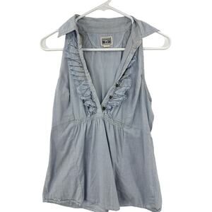 Converse One Star Blue and White Ruffle Button-Down Sleeveless XS Top Preowned